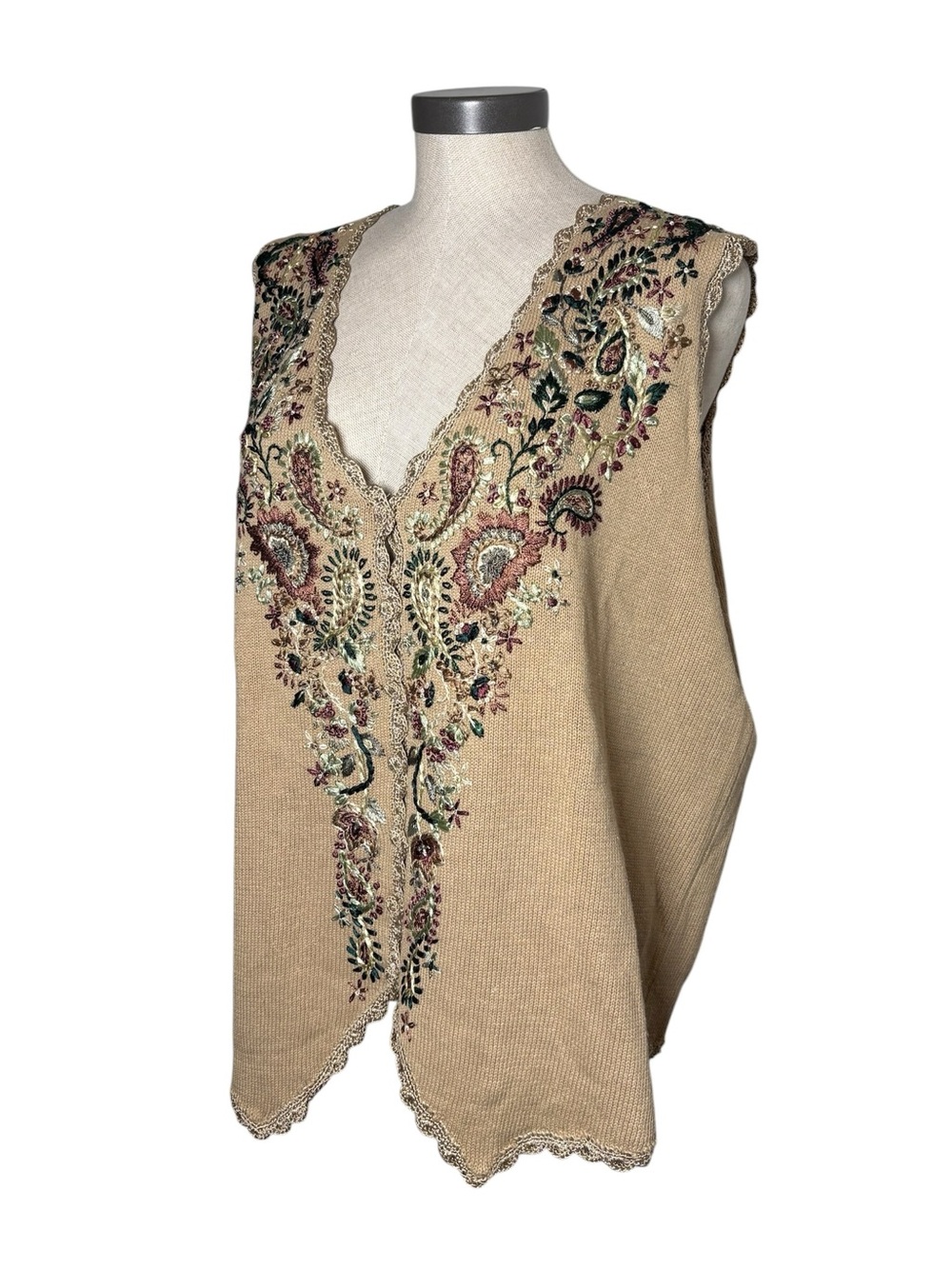 Vintage Erika II Studio 3X Embroidered Knit Vest Floral Paisley Cottagecore - Picture 2 of 6